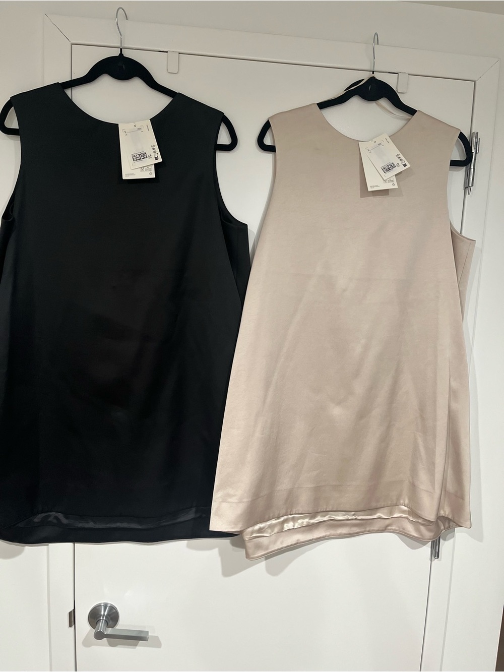 COS Sleeveless Satin Shift Dresses in Black and Blush - Classic A-Line - Buy 2